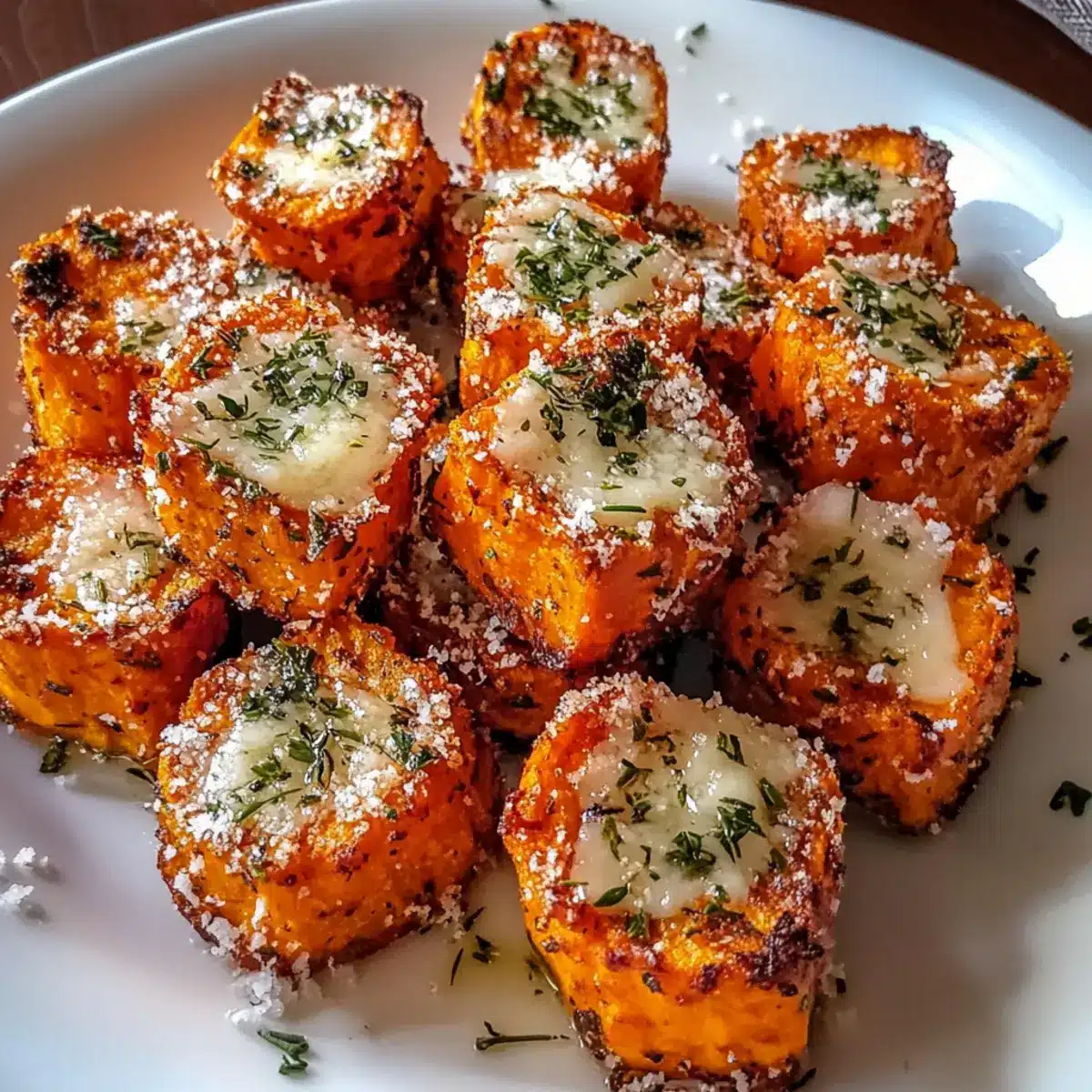 Crispy Baked Sweet Potato Bites Parmesan Herb Butter